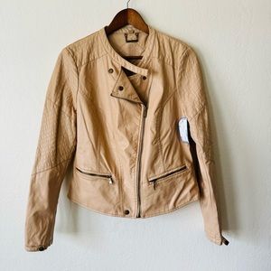 💙 Jou Jou | moto quilted faux leather cognac jacket